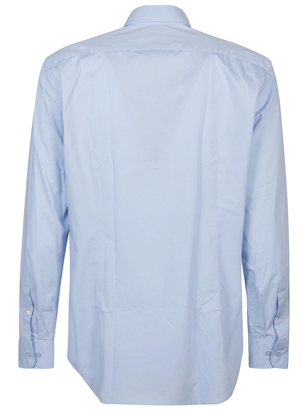 Etro Cotton Shirt With Hopsack Pattern In Clear Blue