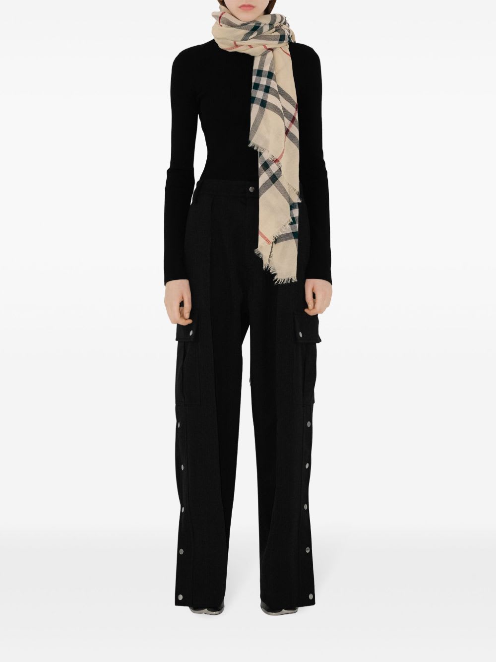 Burberry Giant Check Wool Scarf In White