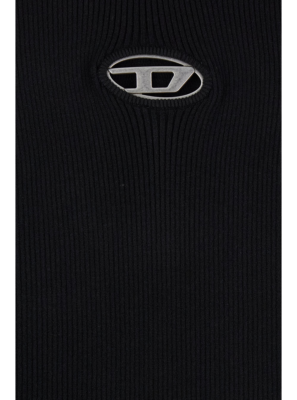 Shop Diesel Black U Neck Dress With D-logo In Ribbed Fabric Woman