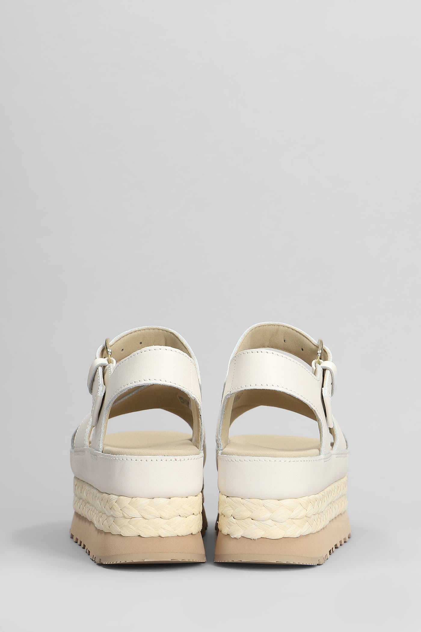 UGG AUBREY ANKLE STRAP WEDGES IN BEIGE LEATHER