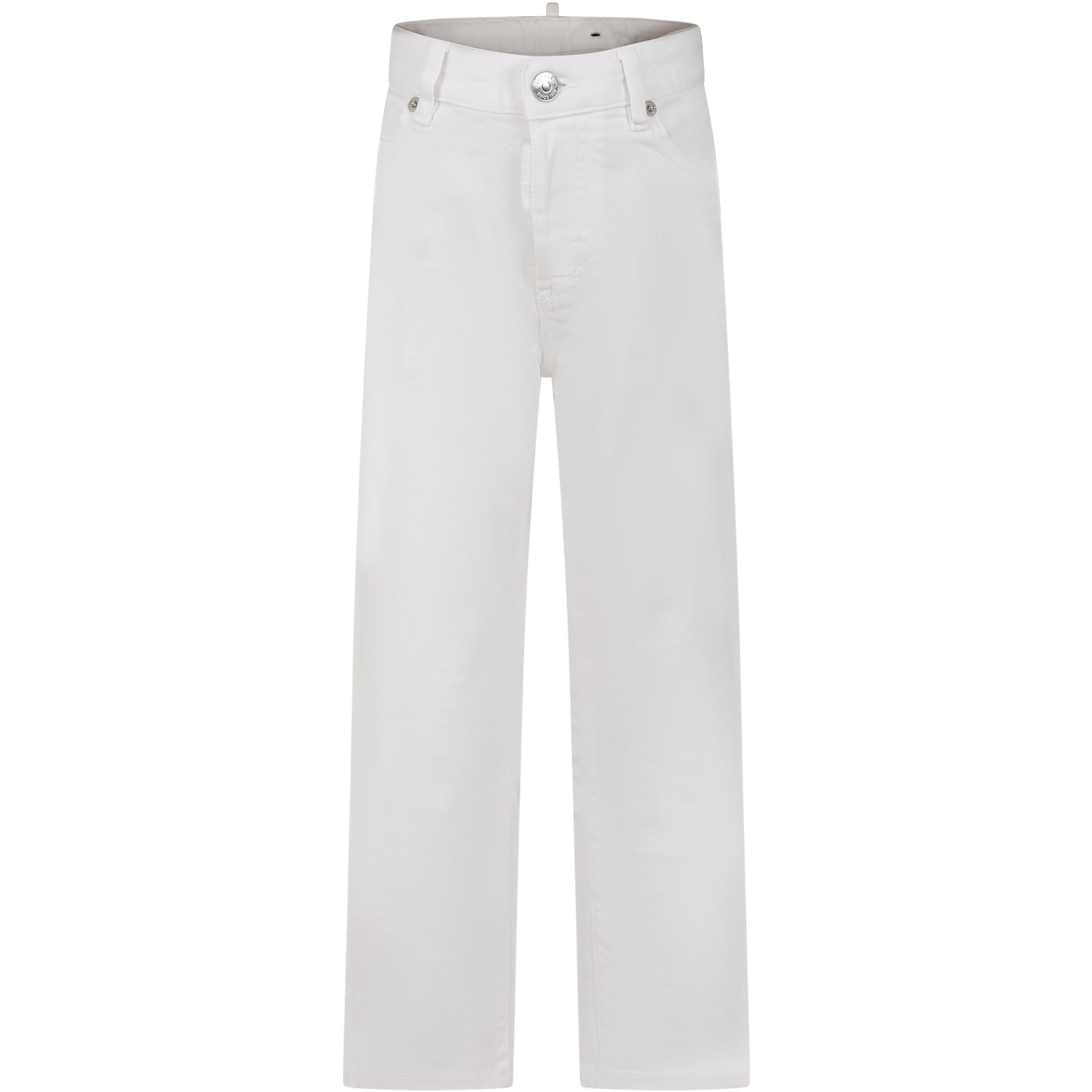 Dsquared2 White Jeans For Boy With Logo Patch