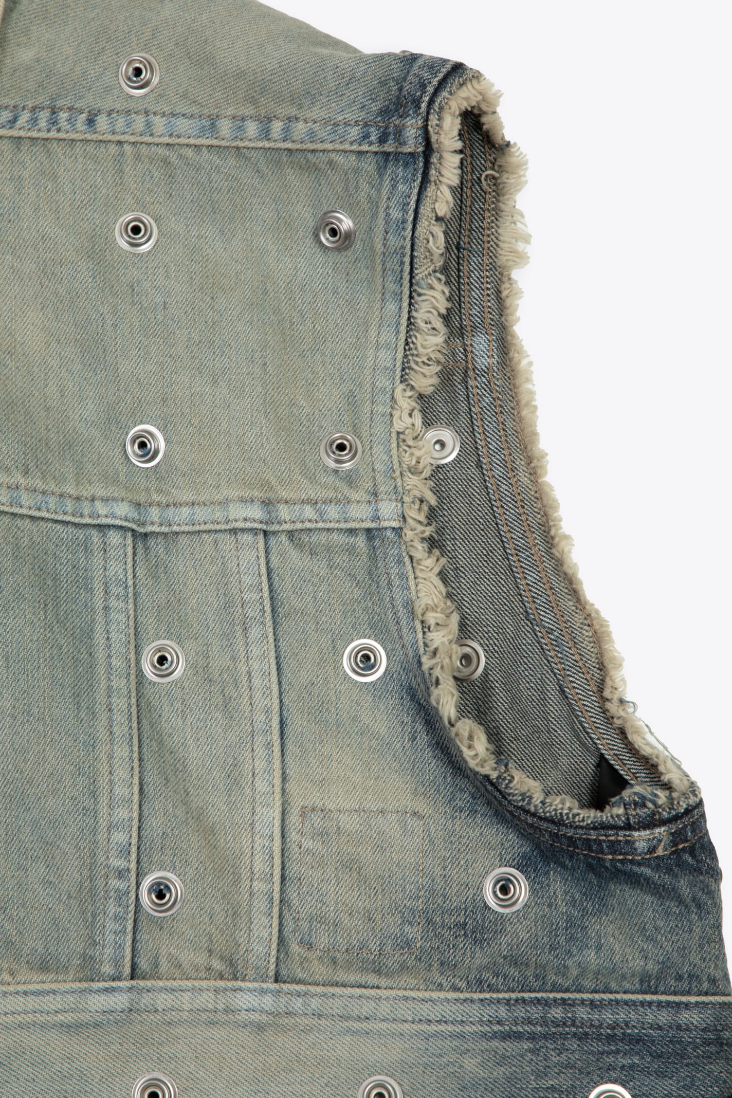 Shop Drkshdw Sl Jumbo Worker Sandblasted Mid Blue Denim Cropped Vest With Metal Snaps Detail - Sl Jumbo Worker