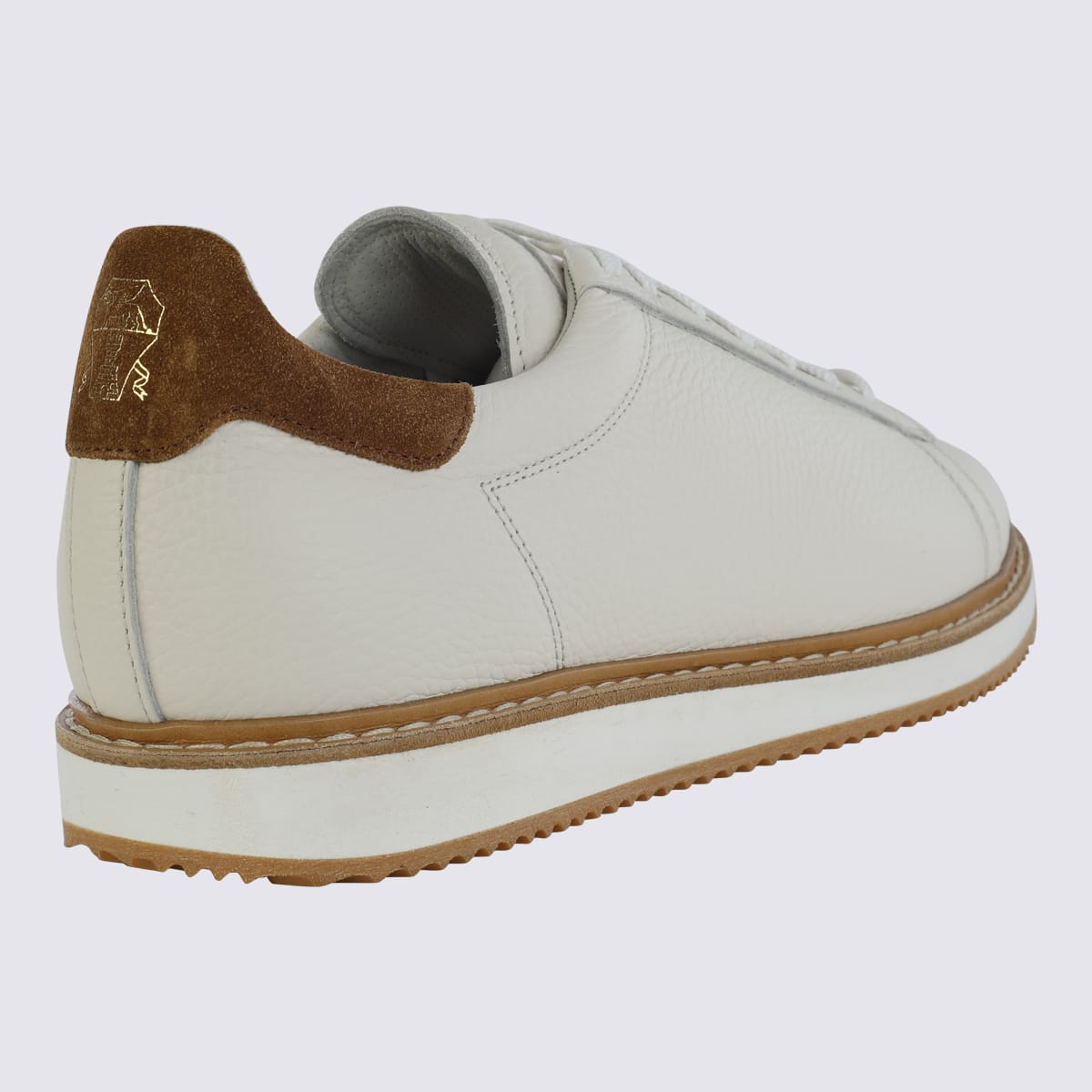 Shop Brunello Cucinelli White Leather Sneakers In White/beige