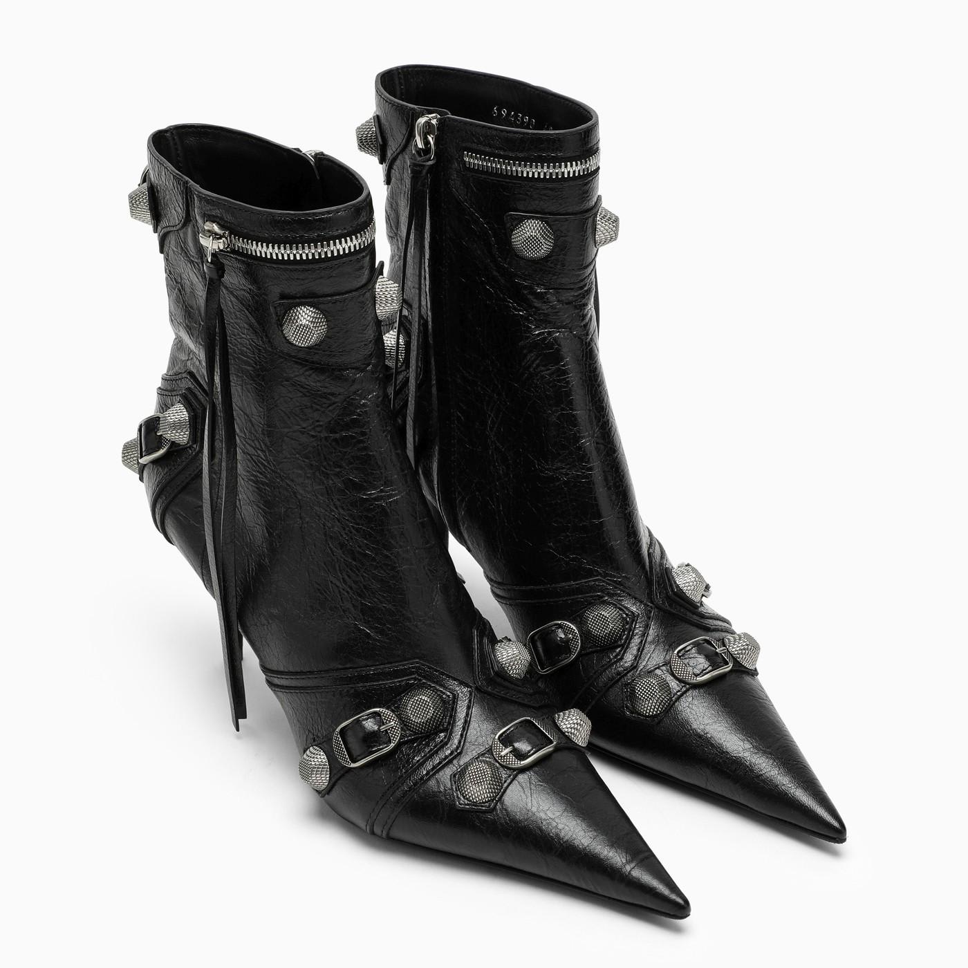 Shop Balenciaga Black Leather Cagole Ankle Boot In Black Pallad