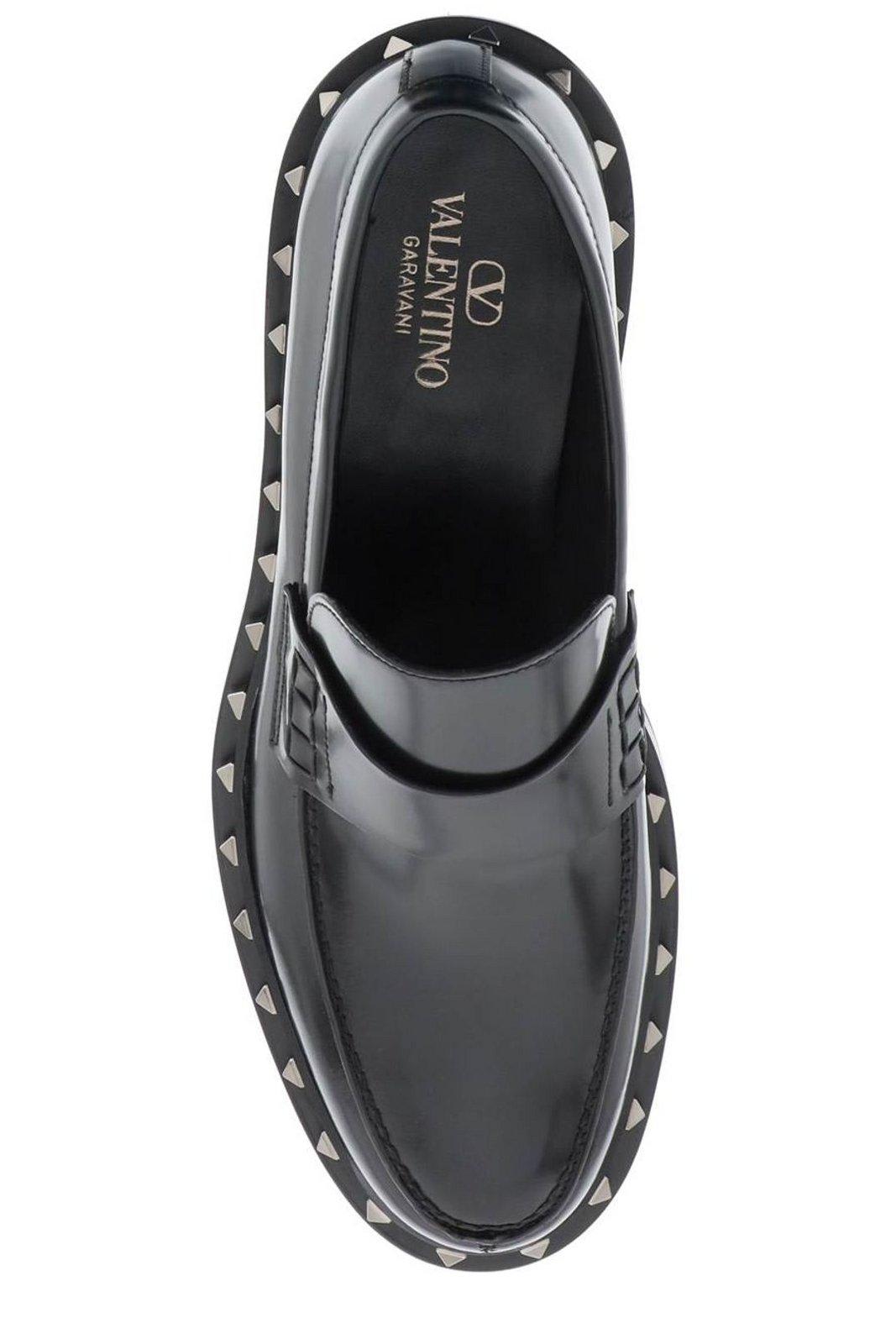 Shop Valentino Garavani Rockstud Slip-on Loafers In Black