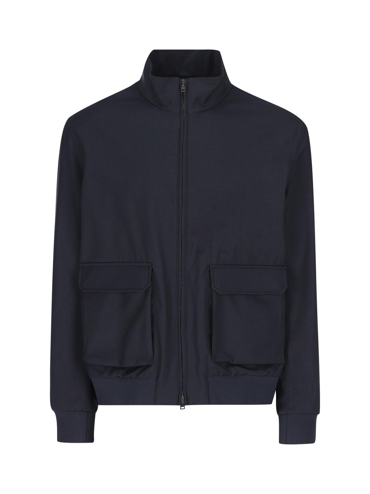 Shop Herno Long-sleeved Zipped Coat In Blue