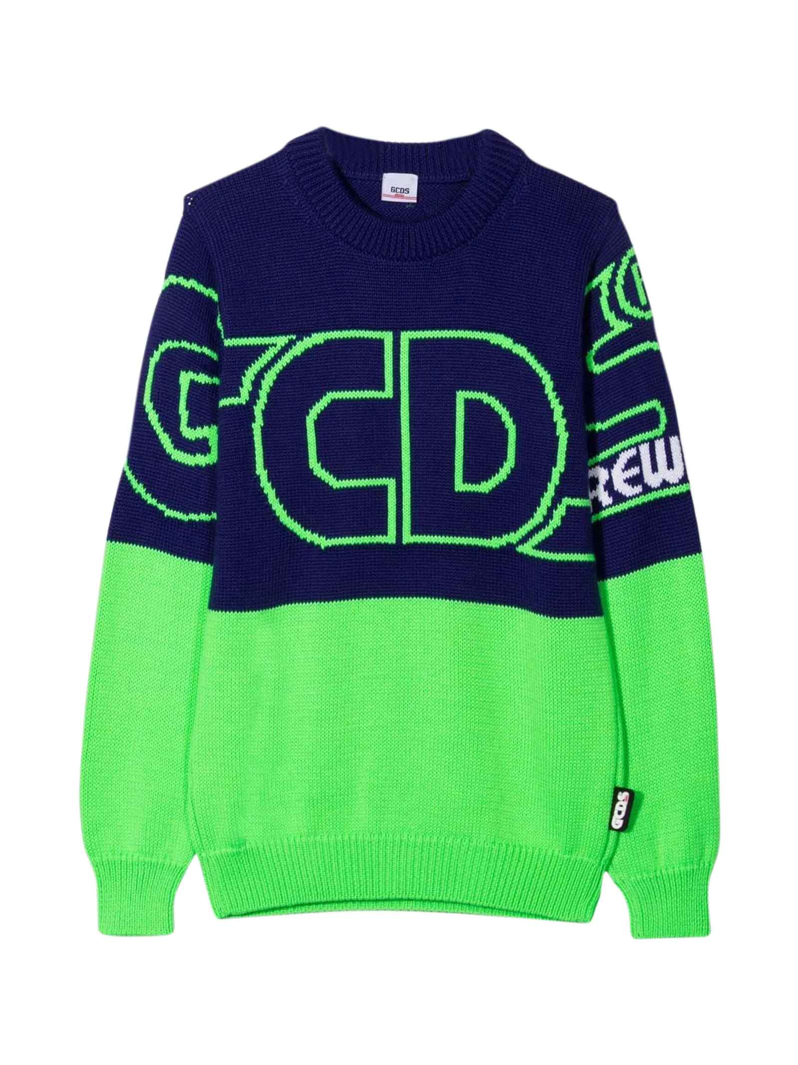 GCDS Mini Blue And Green Teen Sweatshirt