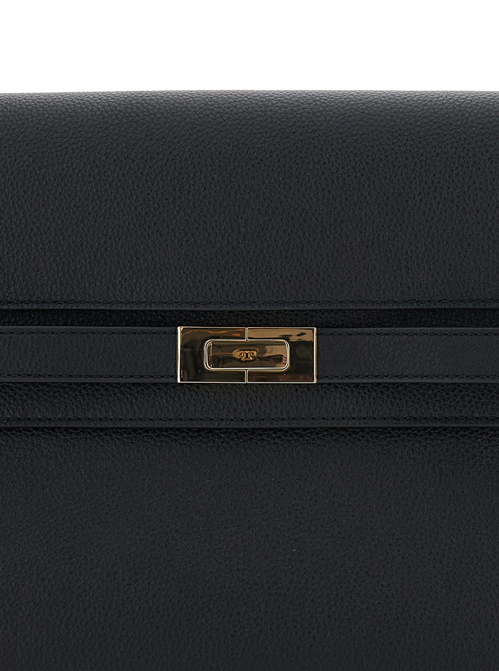 Tory Burch Structured Leather Shoulder Bag With Gold-tone Clasp In Black