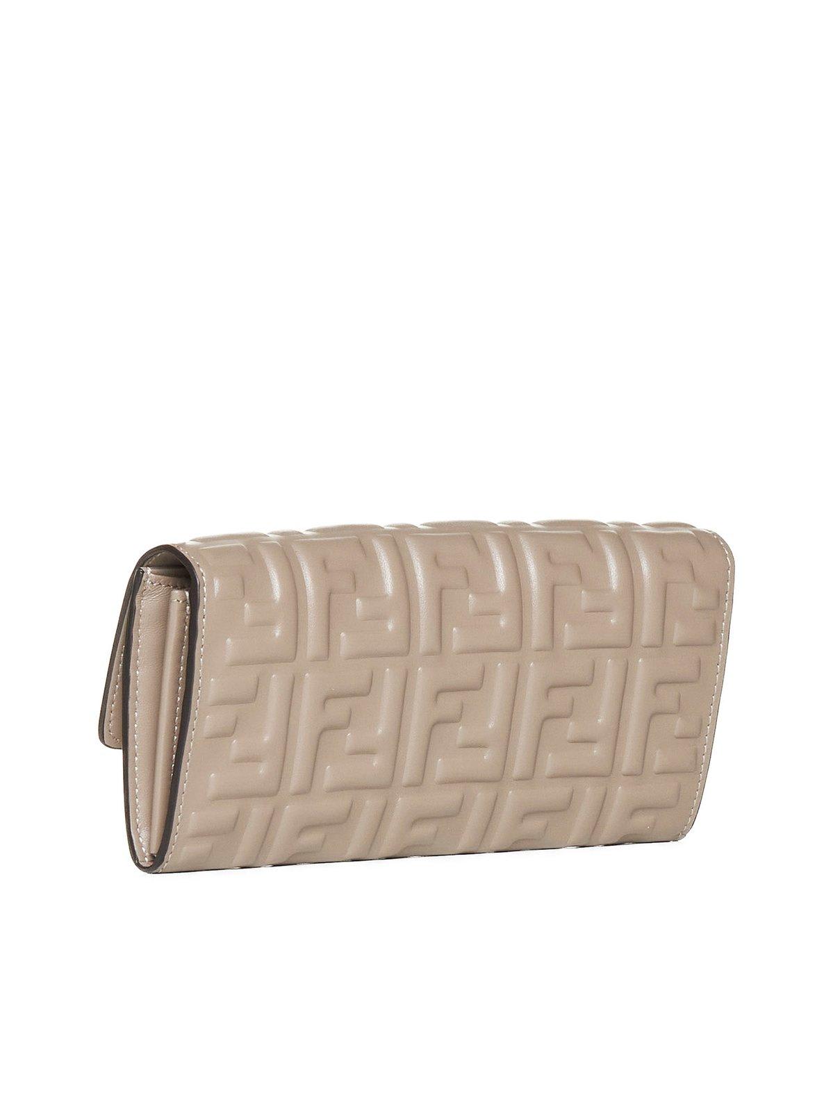 Shop Fendi Ff Motif Baguette Continental Chain-linked Wallet In Grigio