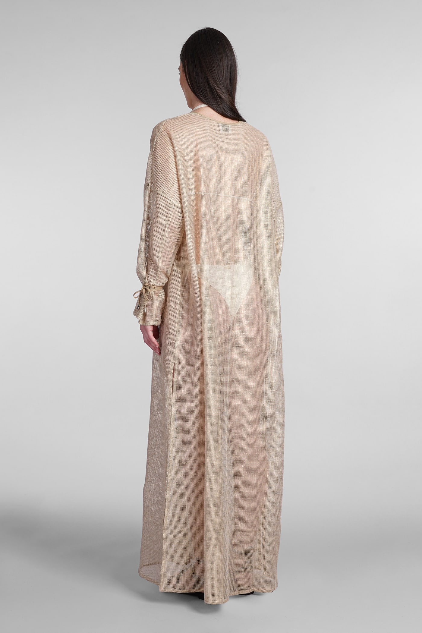 Shop Holy Caftan Aminta Rt Dress In Beige Linen In Gold