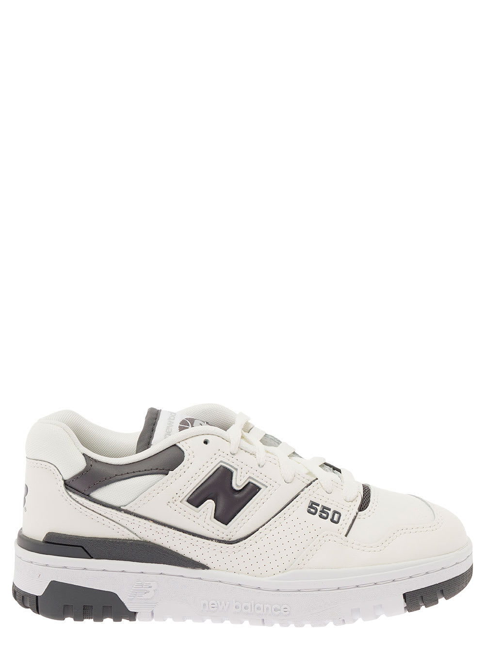 Shop New Balance 550 White And Black Low Top Sneakers With Logo In Leather Woman