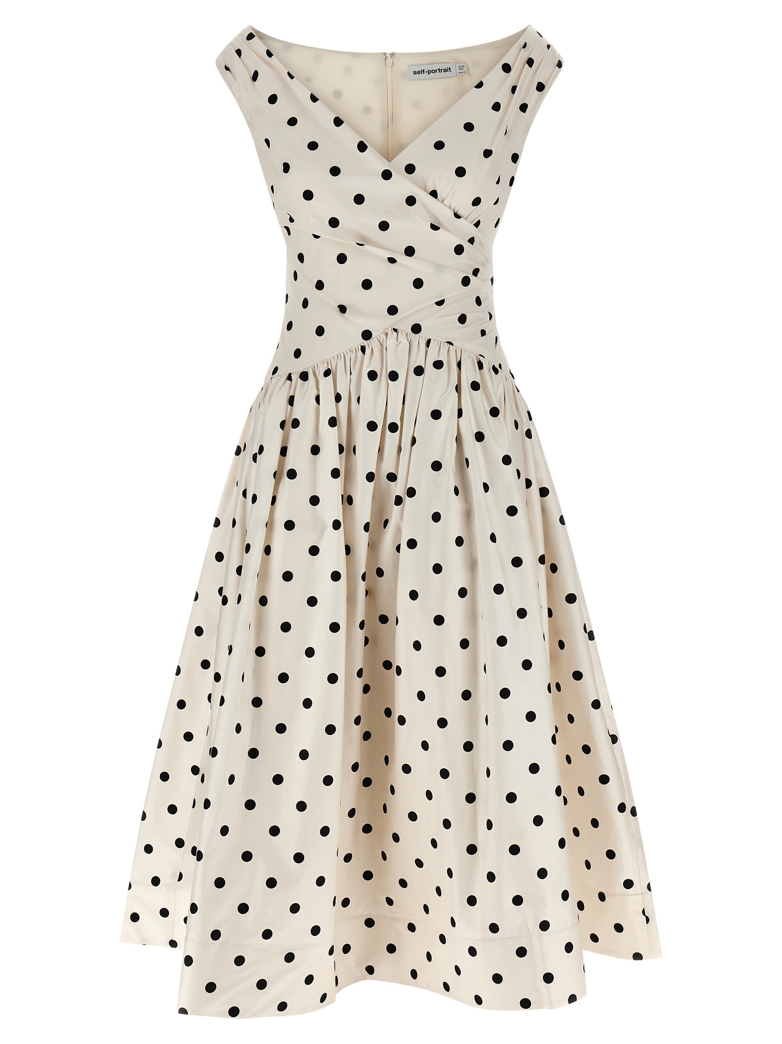 Self-portrait Cream Polka Dot Cotton Midi Dress In White