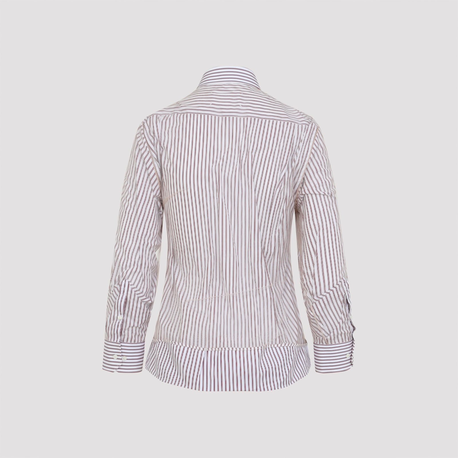 Maison Margiela Vertical Stripe Fitted Shirt With Ruffled Detail In Red