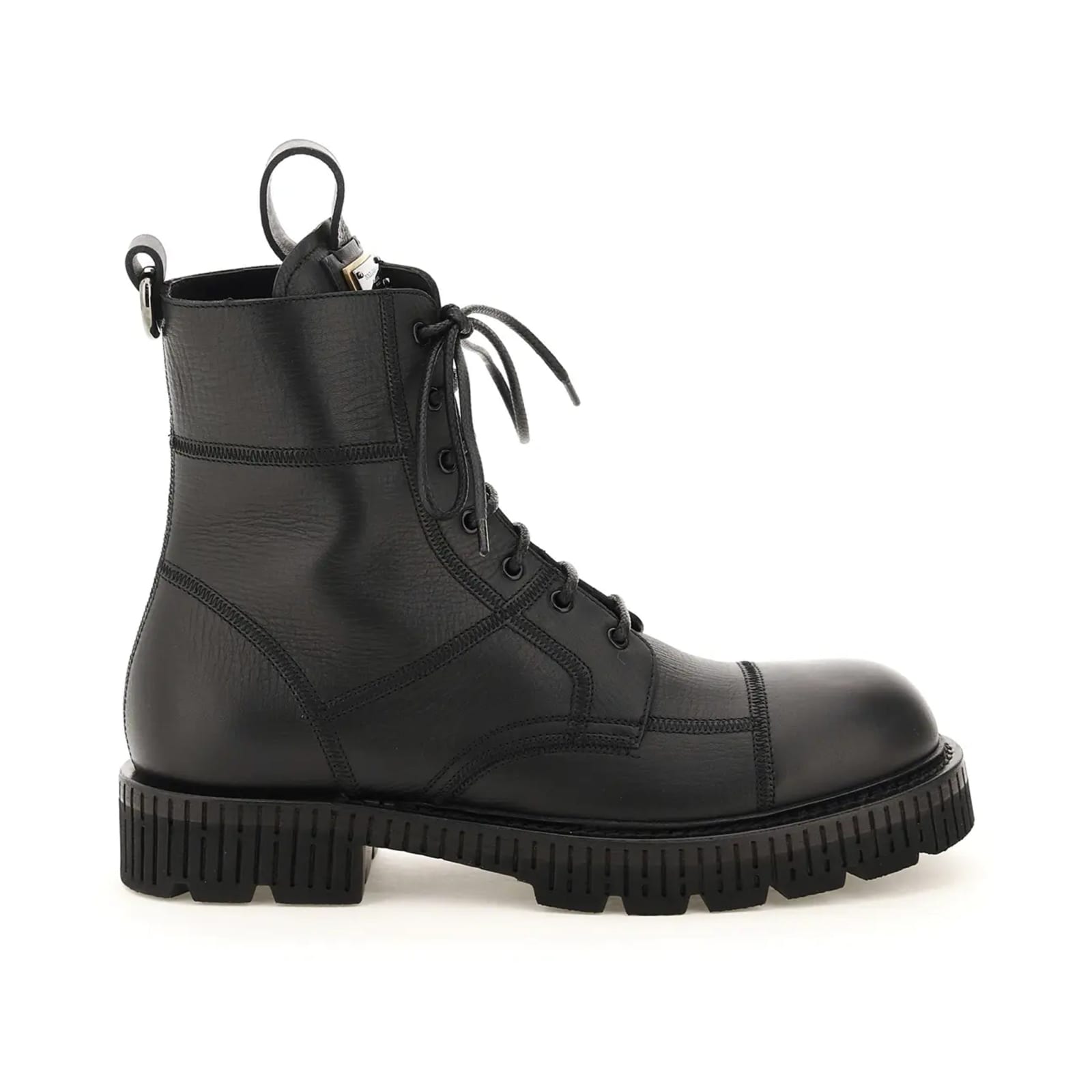Dolce & Gabbana Leather Lace Up Boots In Black
