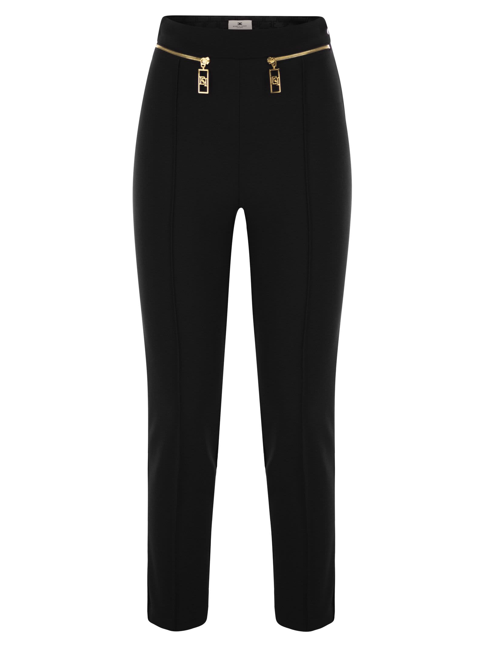 Shop Elisabetta Franchi Straight Crepe Trousers With Zip In Black