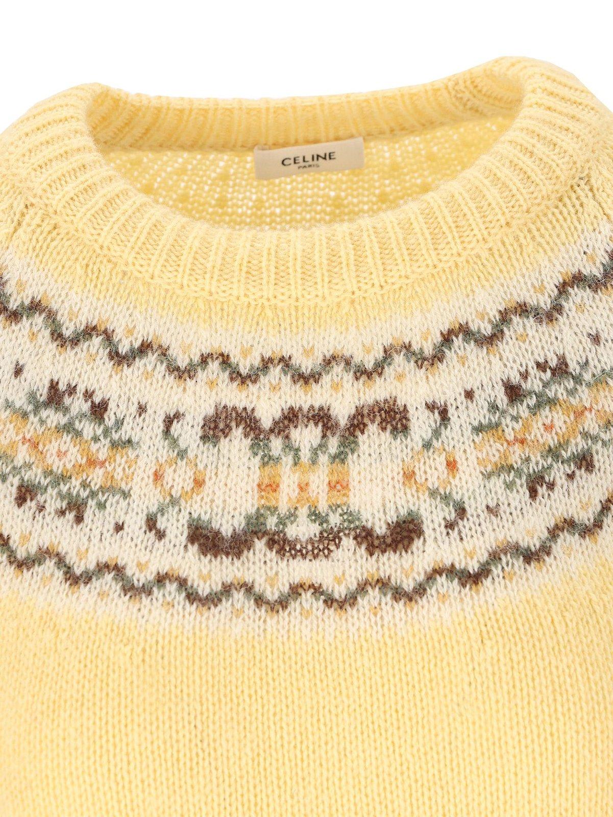 Shop Celine Triomphe Crewneck Knit Jumper In Yellow