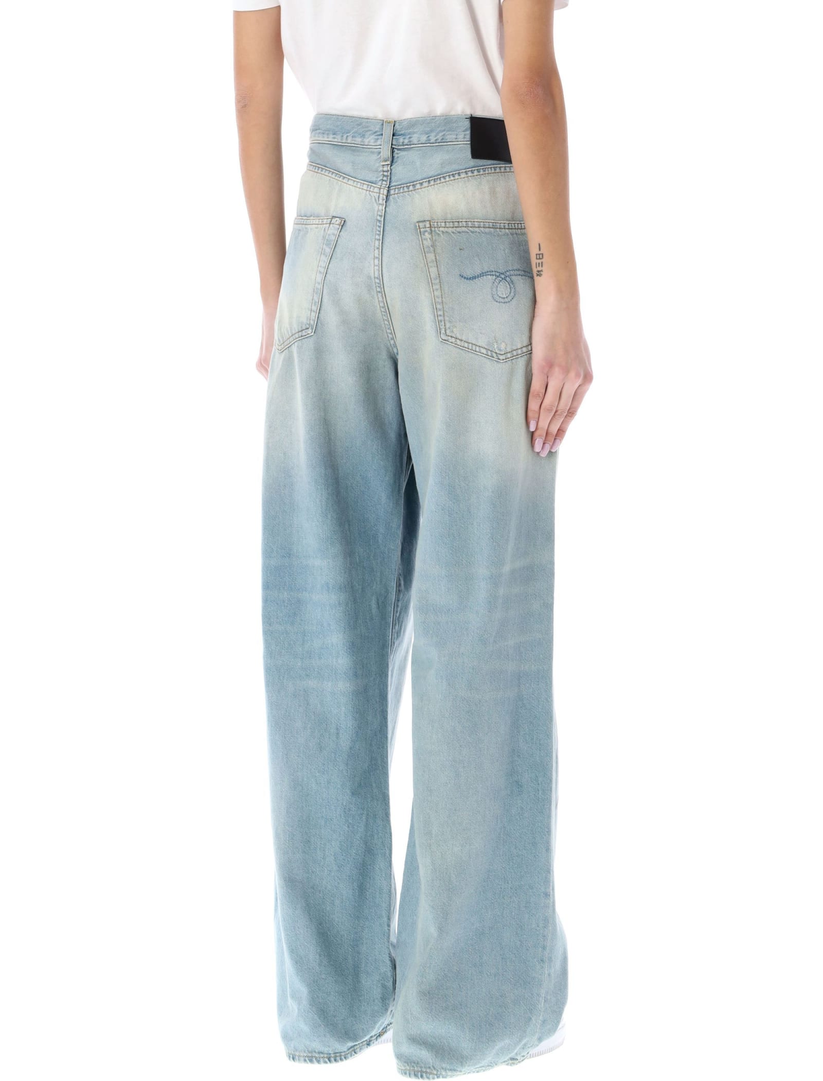 R13 Blue Damon Pleated Wide Leg Jeans