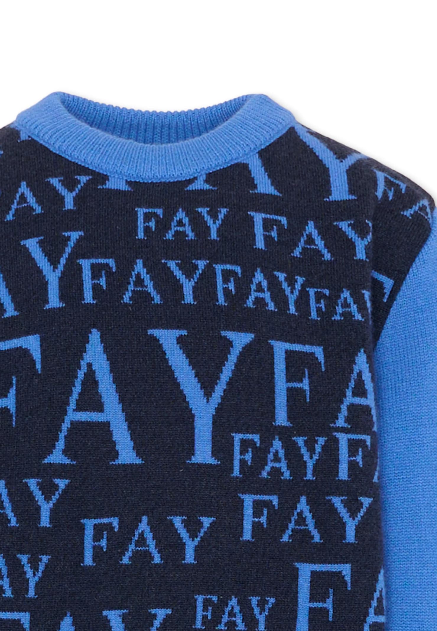 Fay Blue Sweater For Boy With Logo In Multi