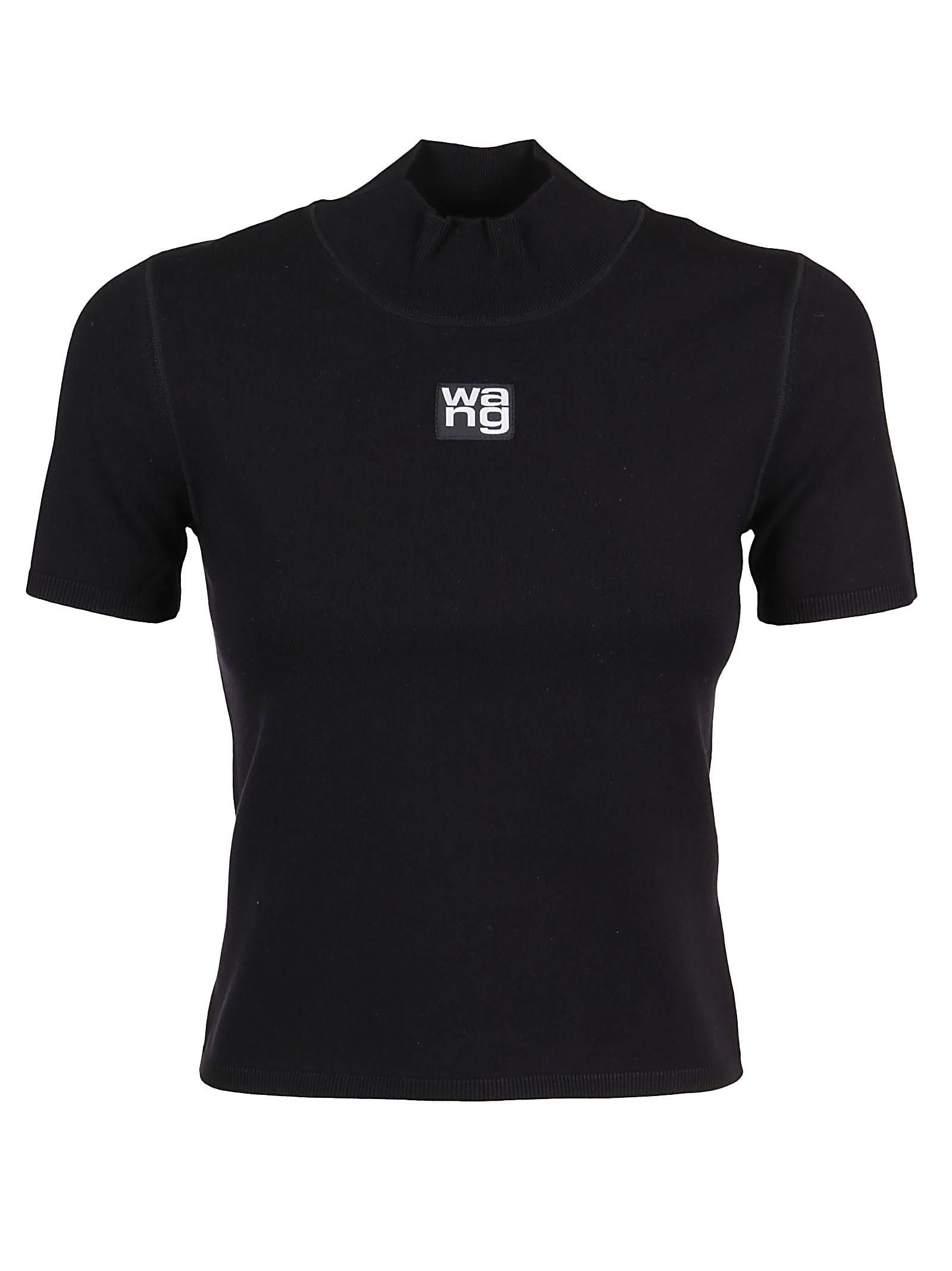 Shop Alexander Wang T Logo Patch Foundation Bodycon Short Sleeve Mock Neck Top In Black