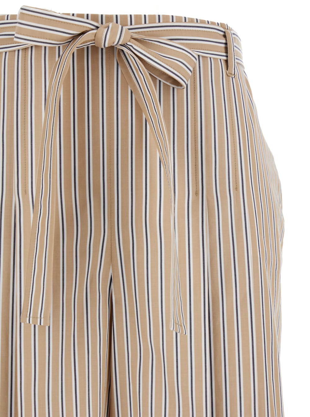 Shop Alberta Ferretti Beige Striped Pants With Bow Details In Popeline Woman