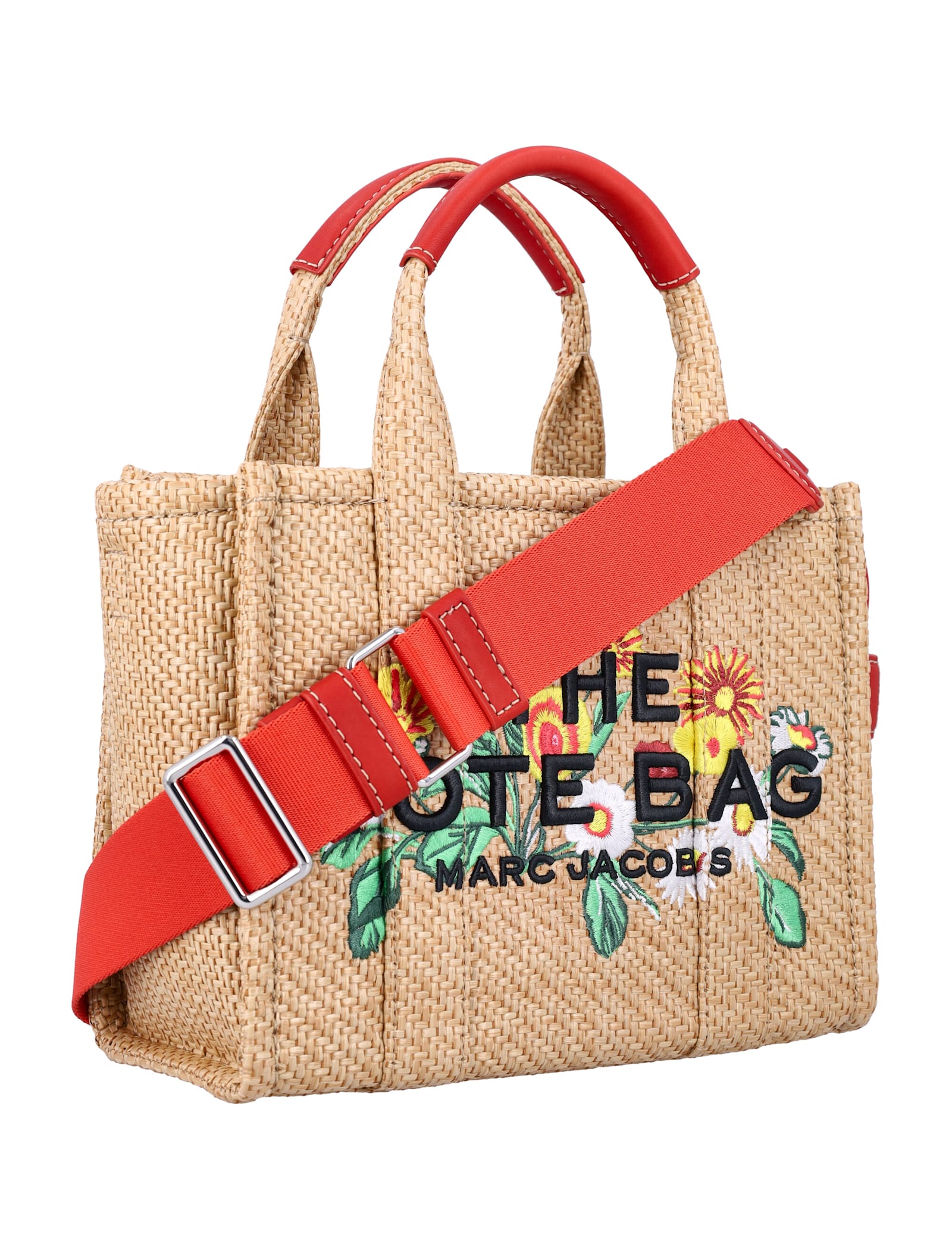 Marc Jacobs Medium Tote Embroidery Daisy Raffia In Natural
