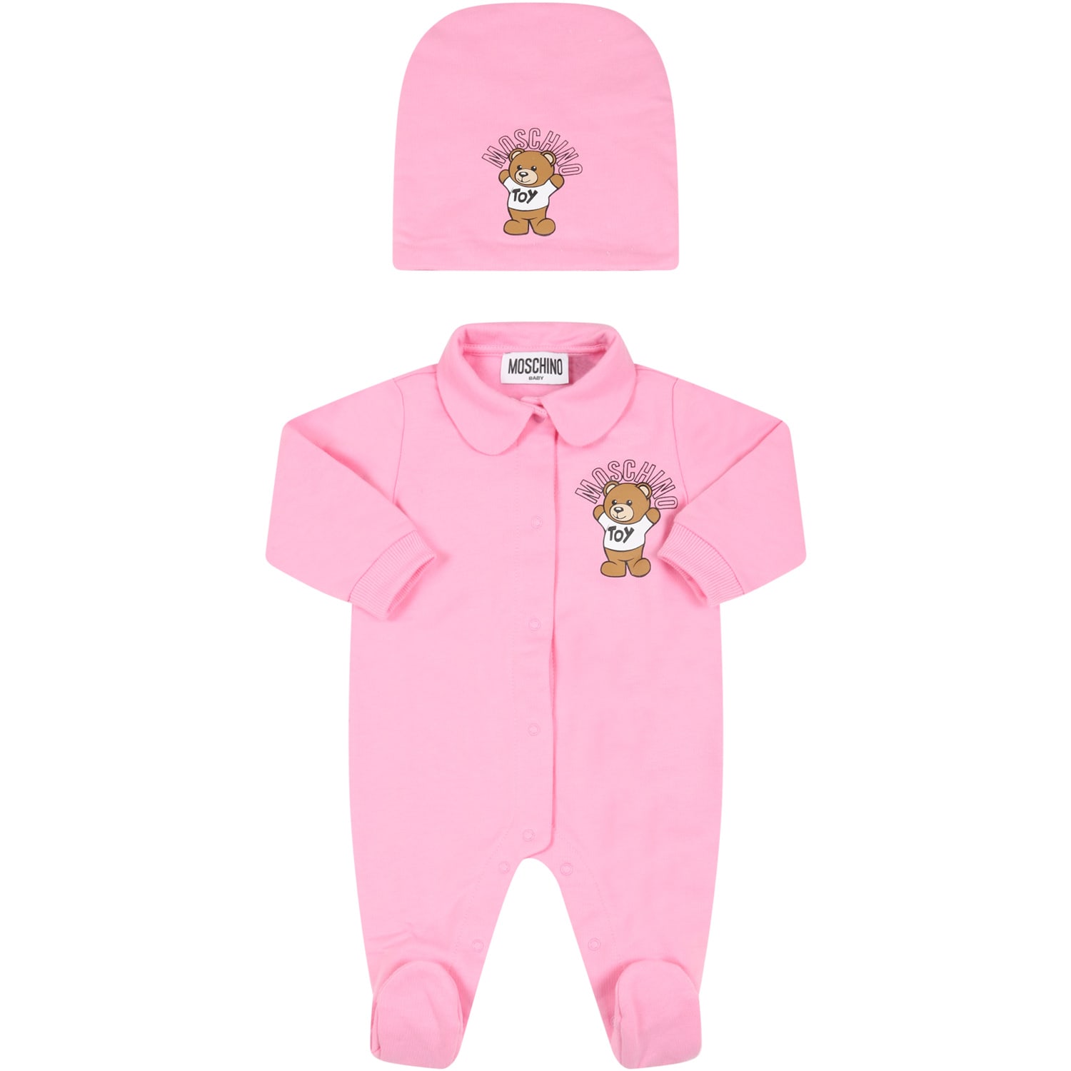 Moschino Fuchsia Set For Baby Girl With Teddy Bear