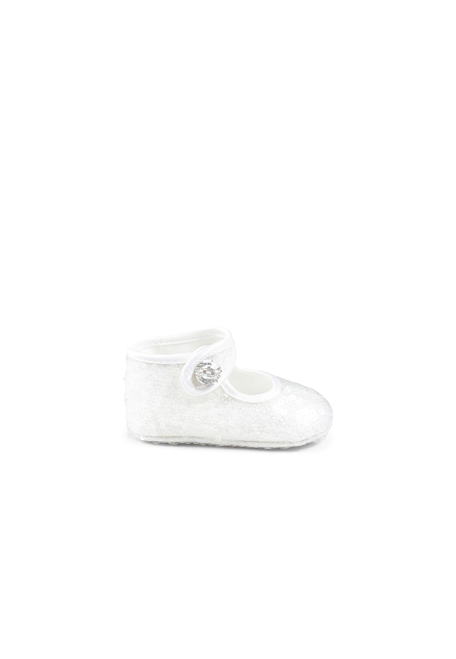 Monnalisa White Ballet Flats For Baby Girl In White