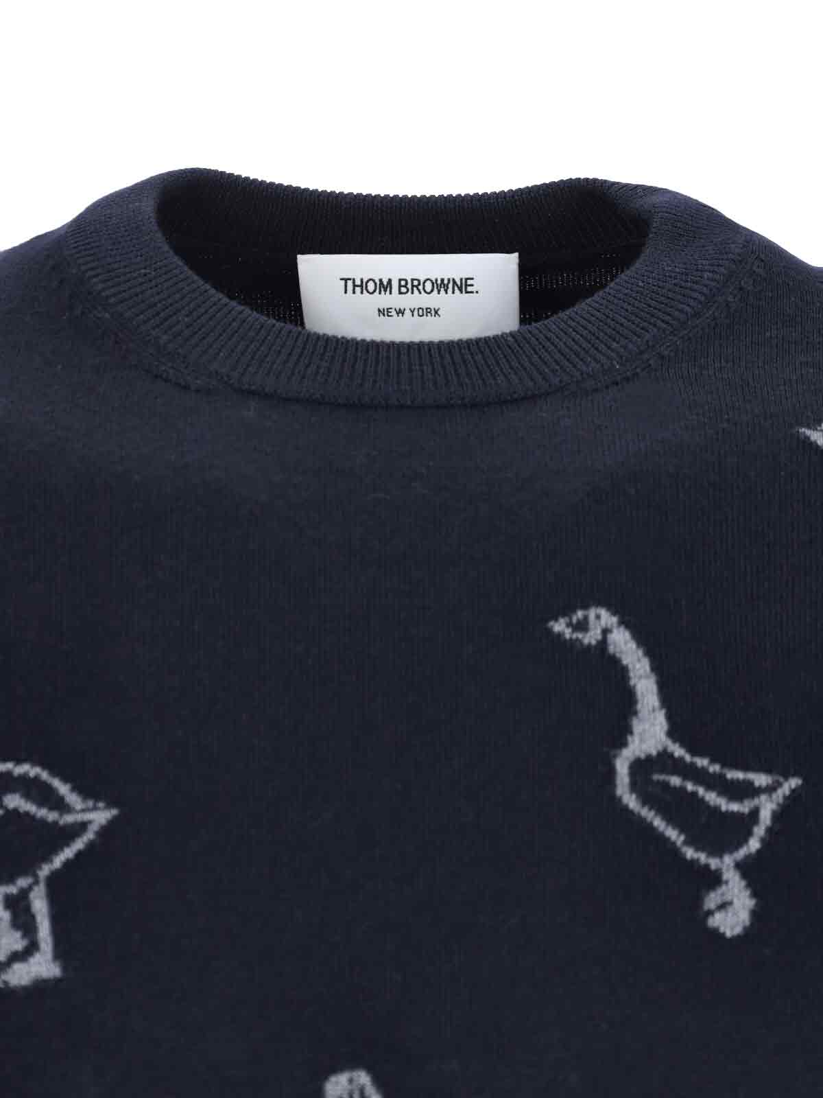 Thom Browne Goose Pattern Long Sleeve Crew Neck Sweater In Blue