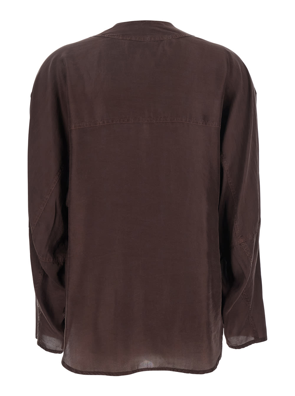 Shop Tela Scout Brown Shirt With V-neck And Long Sleeves In Silk Woman