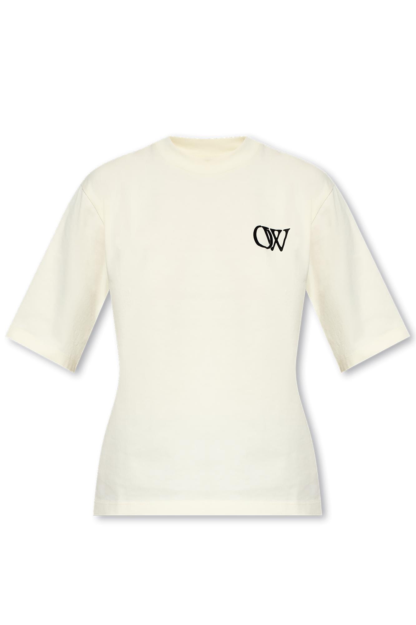 Shop Off-white T-shirt With Logo In Beige/bianco