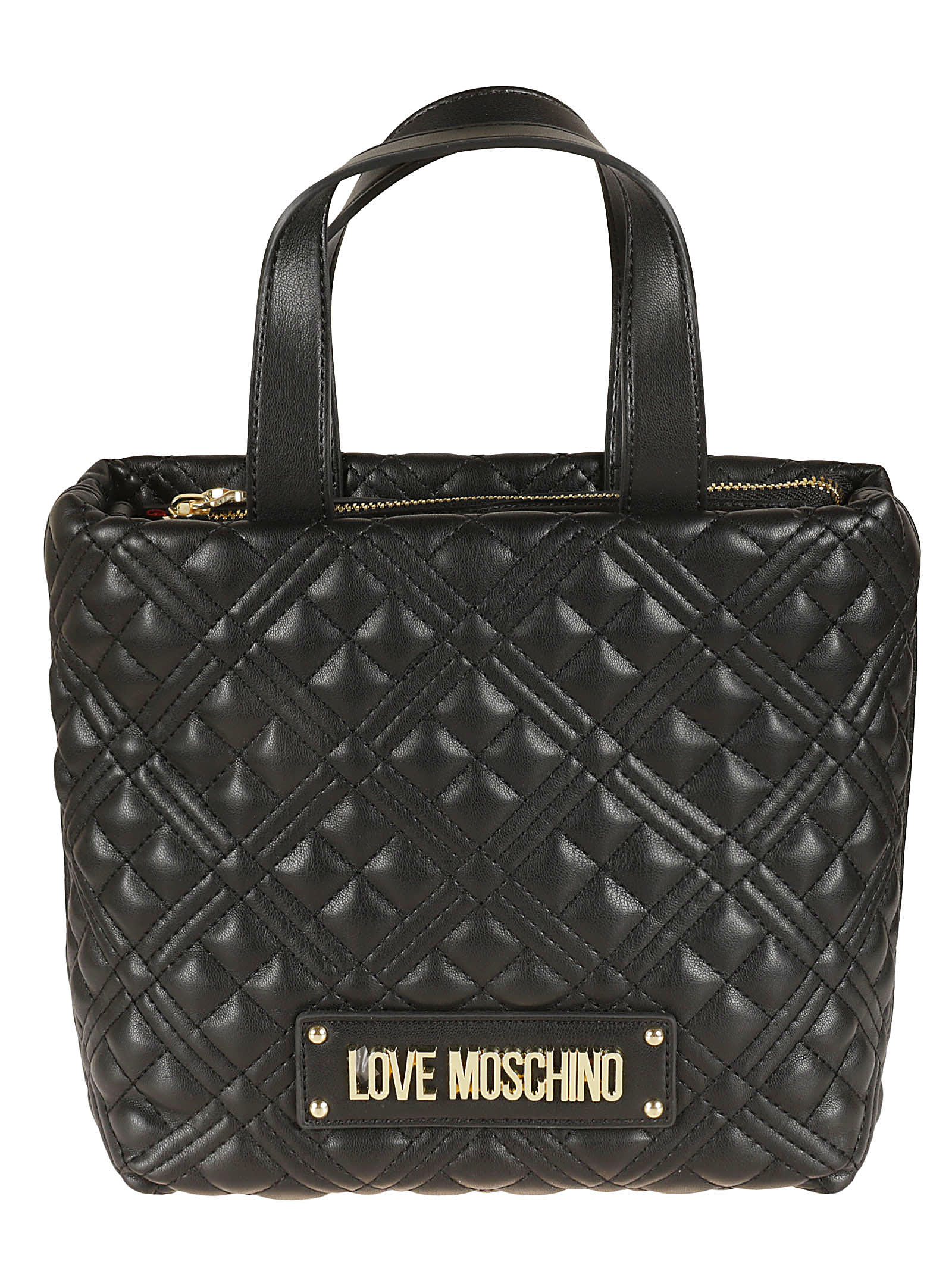 Love Moschino Logo Plaque Quilted Tote