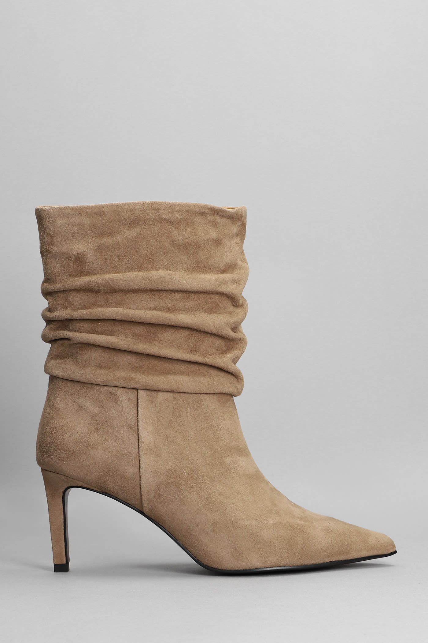 Bibi Lou High Heels Ankle Boots In Taupe Suede