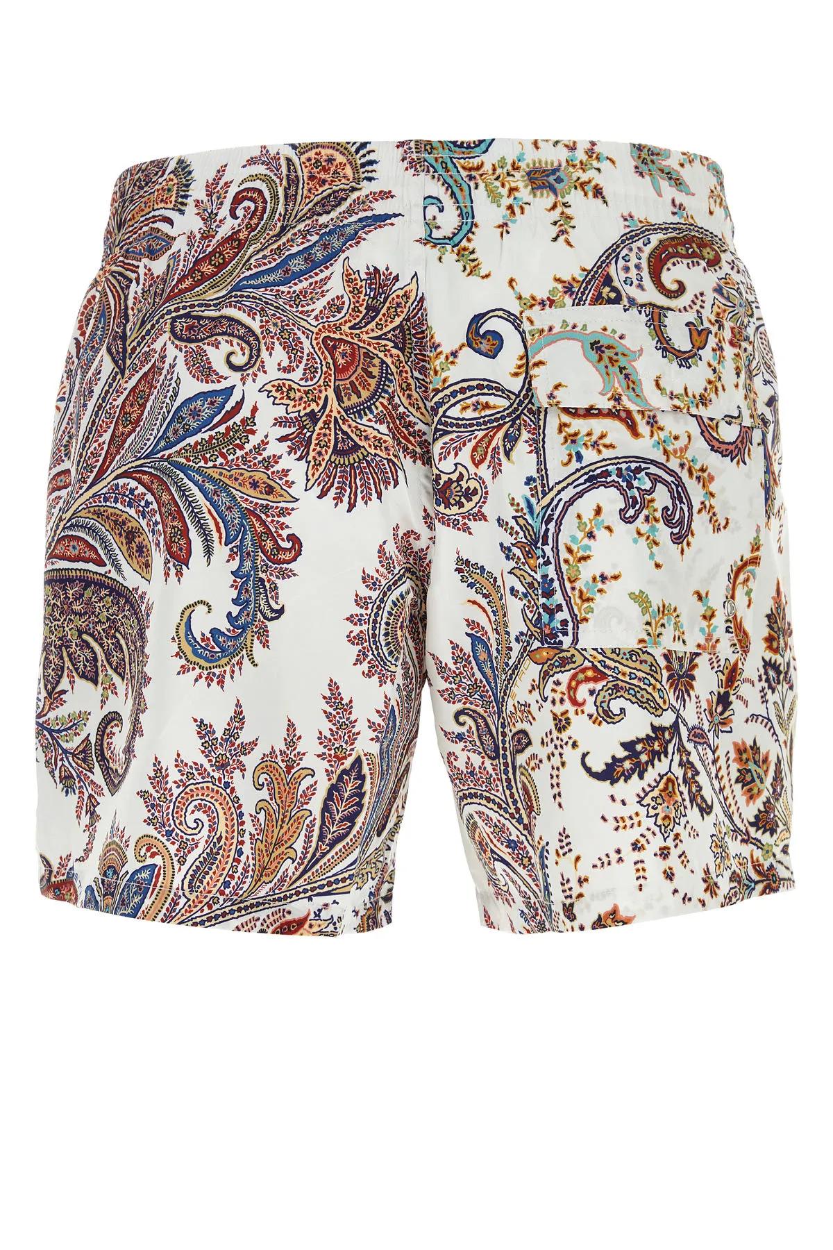 Shop Etro Printed Polyester Swimming Shorts In Fantasia Bianco