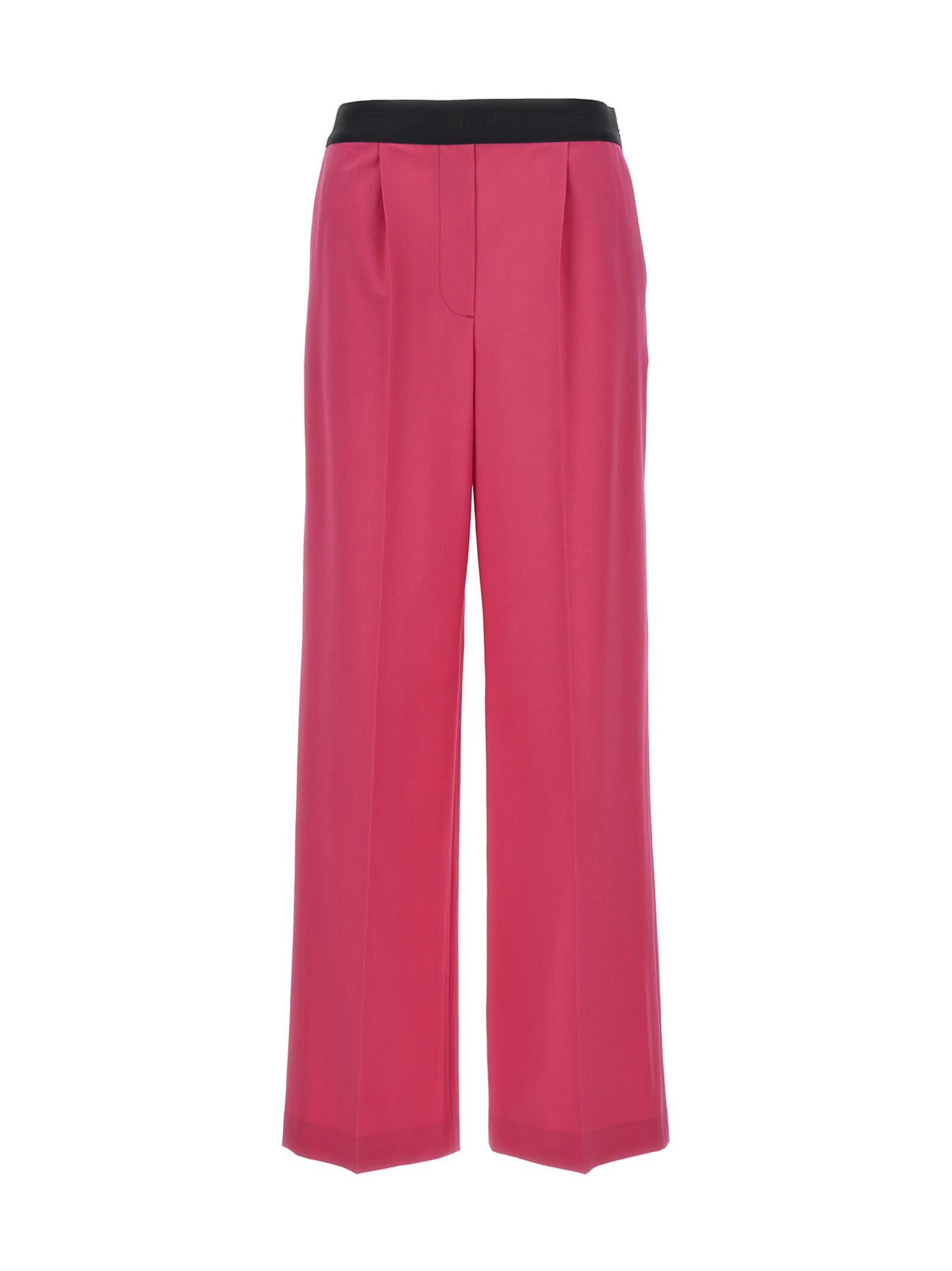 Shop Msgm Pants With Front Pleats In Fuchsia