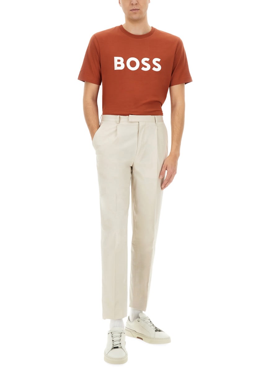 Hugo Boss Boss Tiburt 354 Logo Cotton Graphic T-shirt In Red