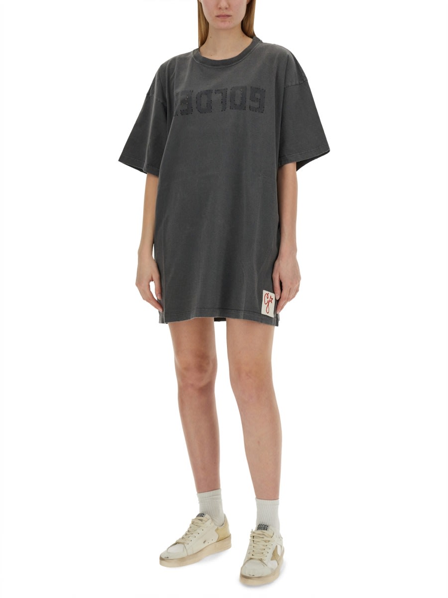 Shop Golden Goose Distressed T-shirt Dress In Charcoal