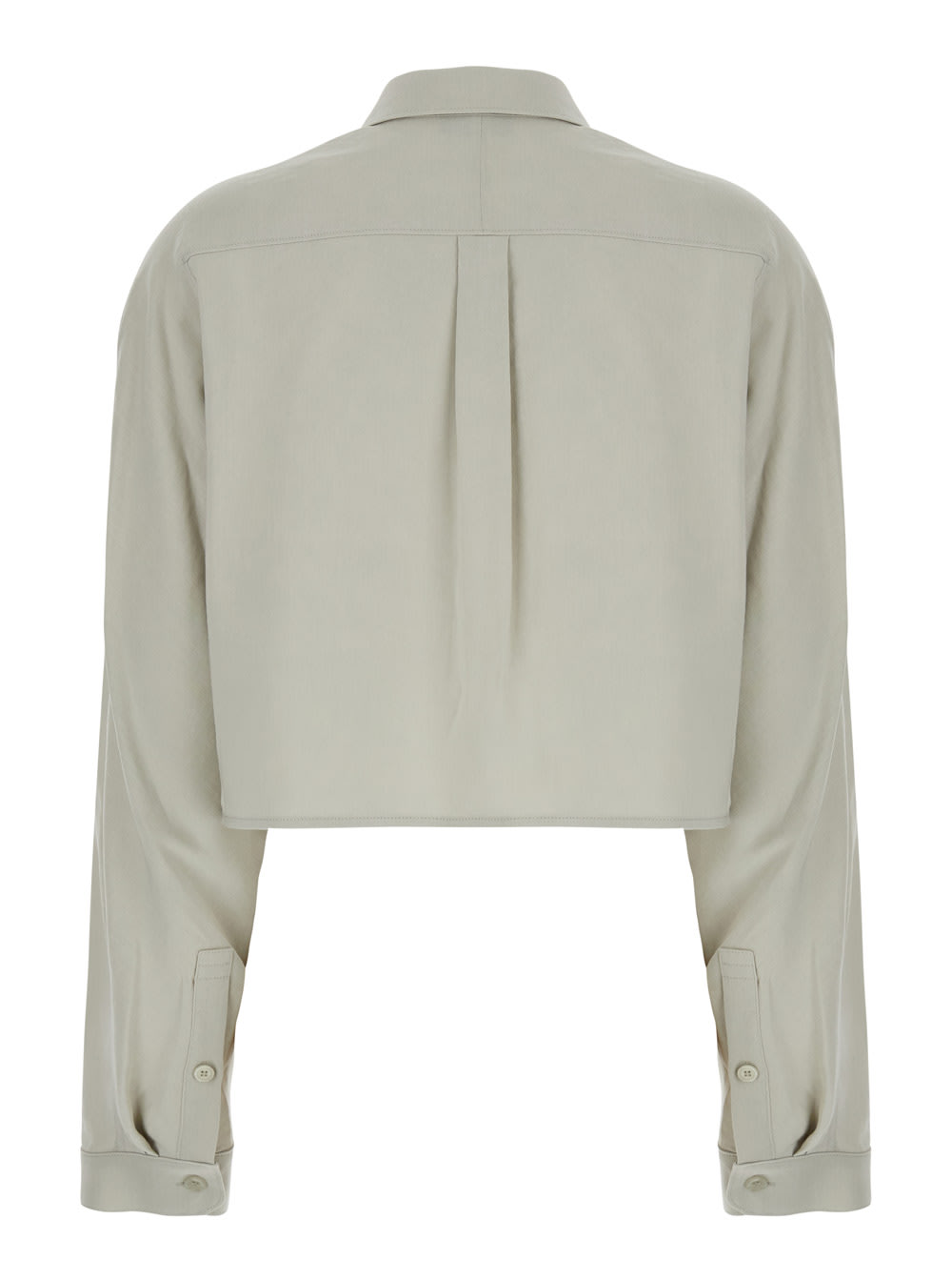 Shop Low Classic Khaki Green Crop Shirt With Patch Pockets On The Front In Cotton And Viscose Blend Woman