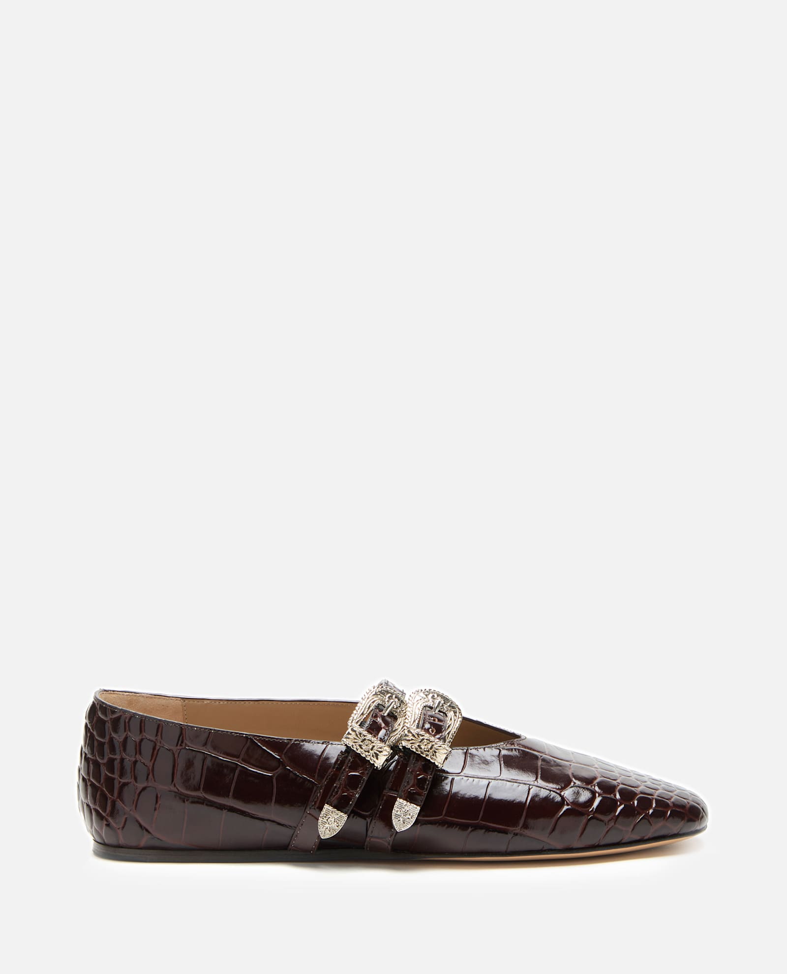 Le Monde Beryl Claudia Croc-effect Patent Leather Mary-jane Ballet Flats In Brown