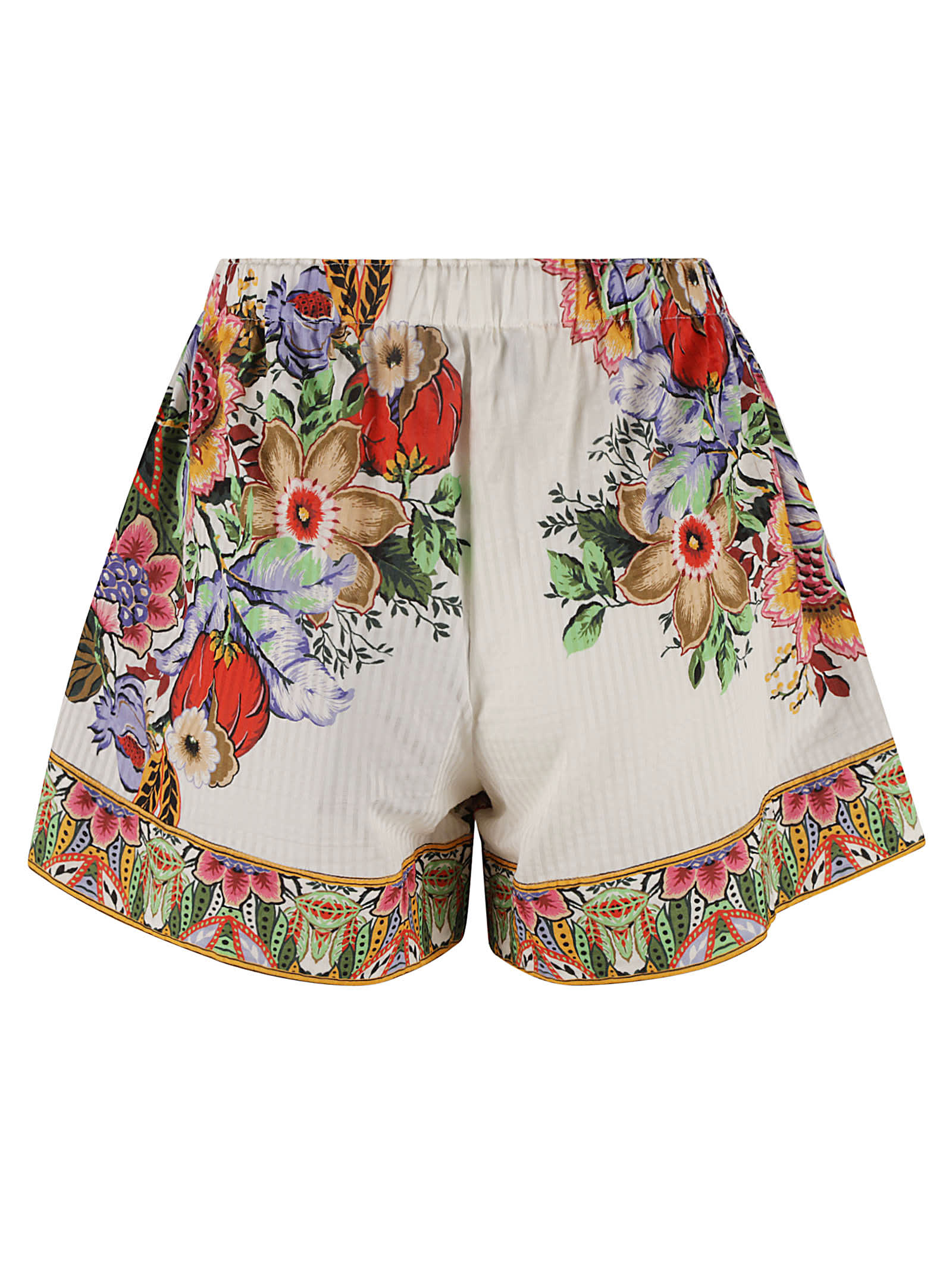 Shop Etro Floral Print Elastic Waist Shorts In White