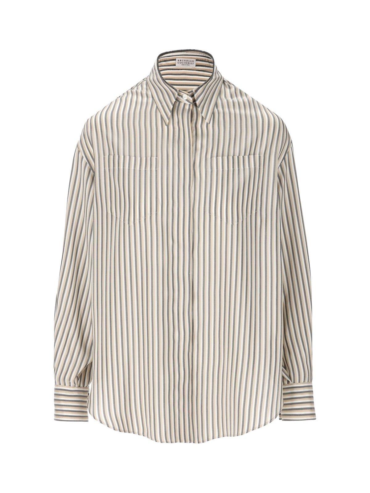 Shop Brunello Cucinelli Stripe Detailed Button-up Shirt In White/neutrals