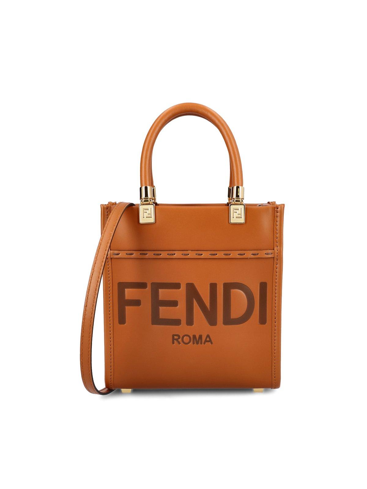 Fendi Mini Sunshine Shopper Bag In Pwz Cuoio+oro