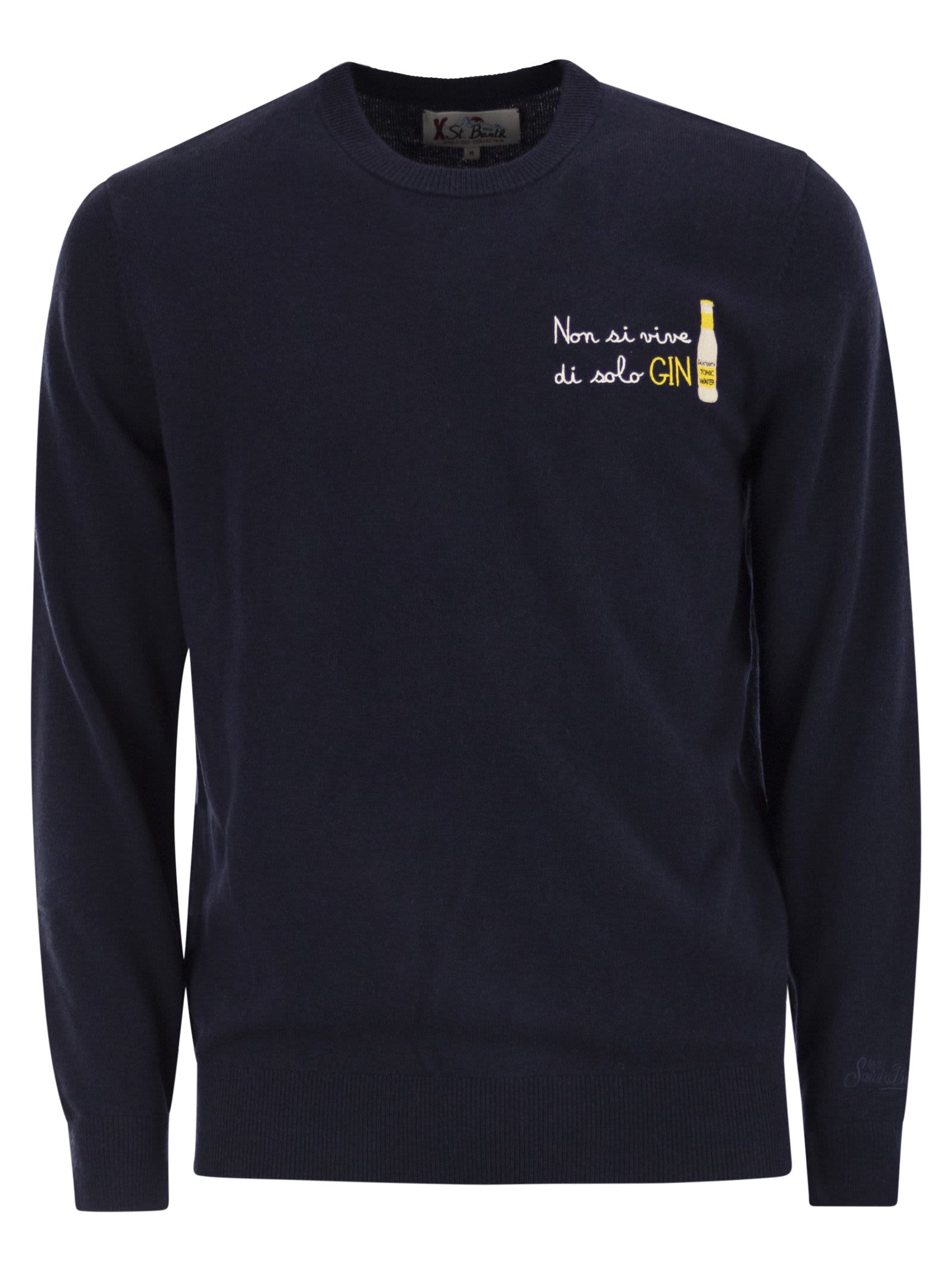 Mc2 Saint Barth Heron - Crew Neck Jumper With Embroidery On The Chest In Blue