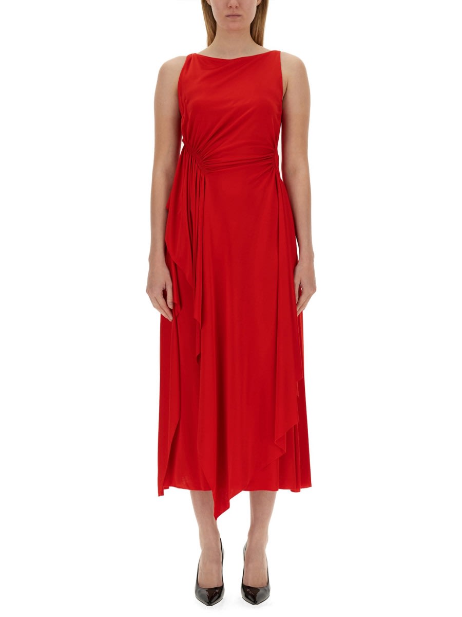 Shop Lanvin Dress With Drape In Red