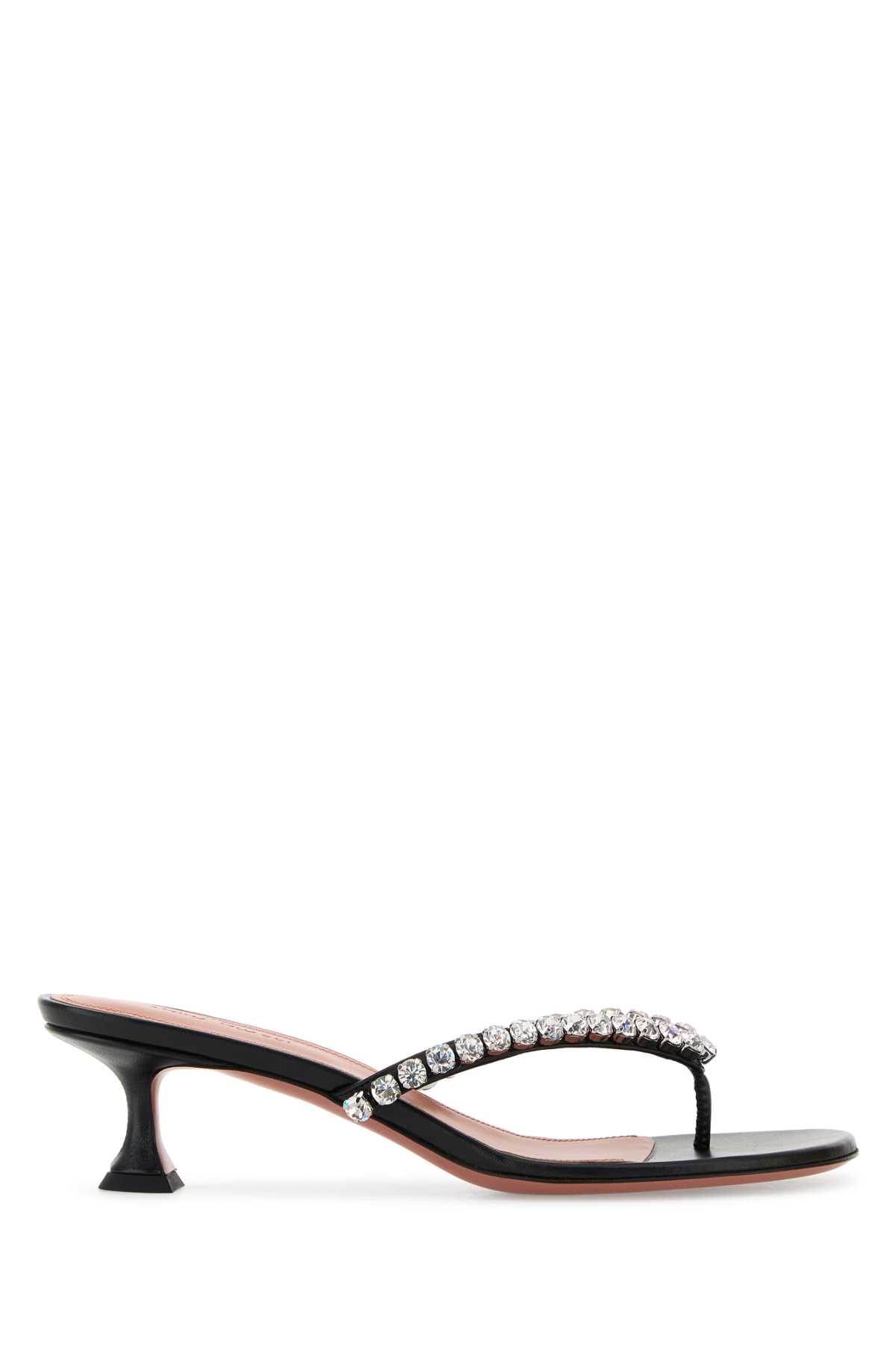 Amina Muaddi Women Black Leather Gigi Thong Mules