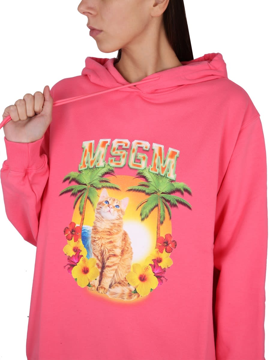 Msgm Vibrant Sweatshirt With Drawstring Hood And Playful Graphic In Fuchsia