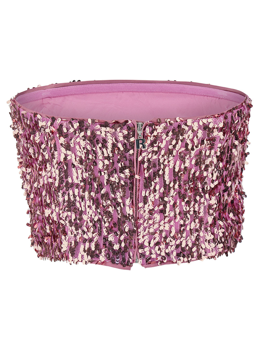 Shop Rotate Birger Christensen Pink Crop Top With All-over Sequins In Recycled Fabric Woman
