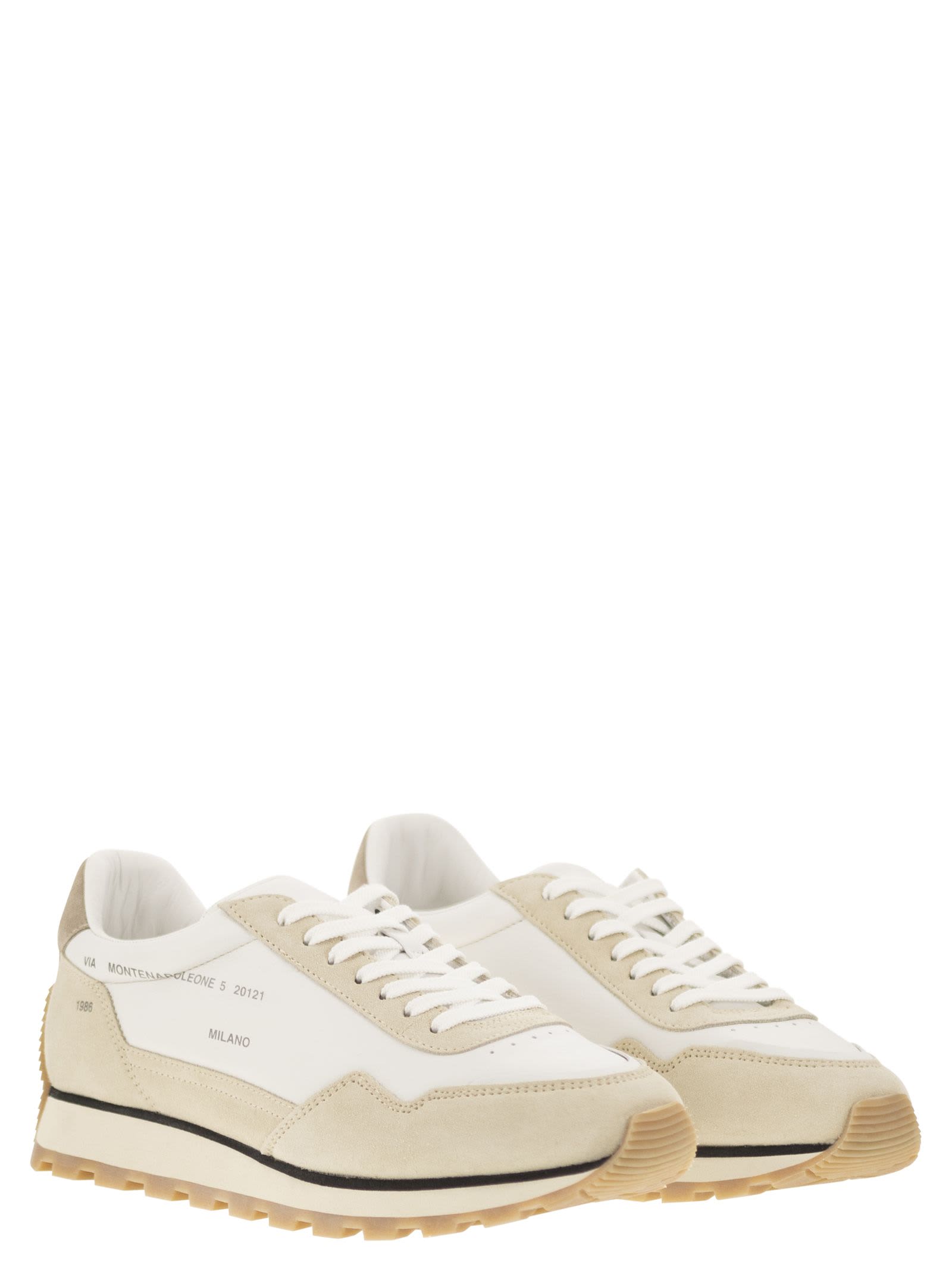 Shop Hogan 86er - Leather And Suede Trainers In White/beige