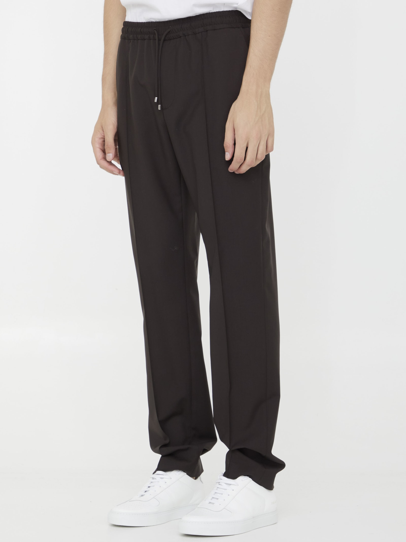 Valentino Brown Wool Joggers In Black