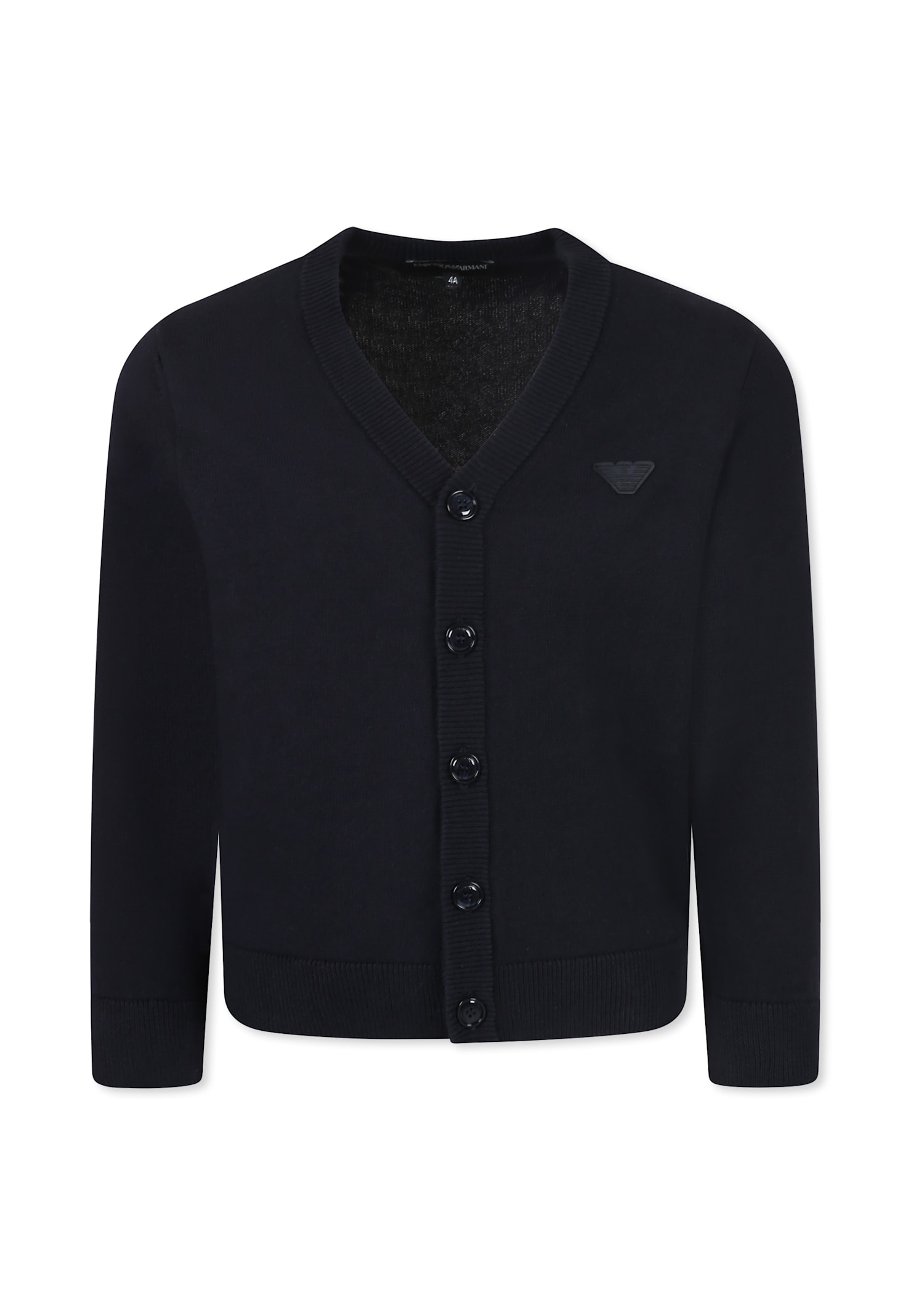 Emporio Armani Blue Cardigan For Boy With Logo In Black