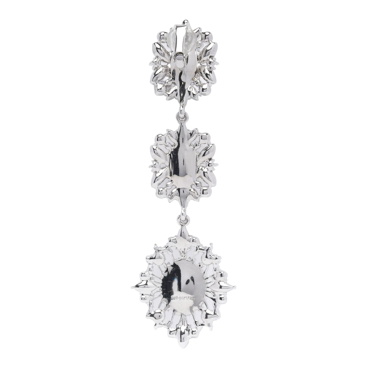 Shop Self-portrait Crystal Tiered Earrings In Silver